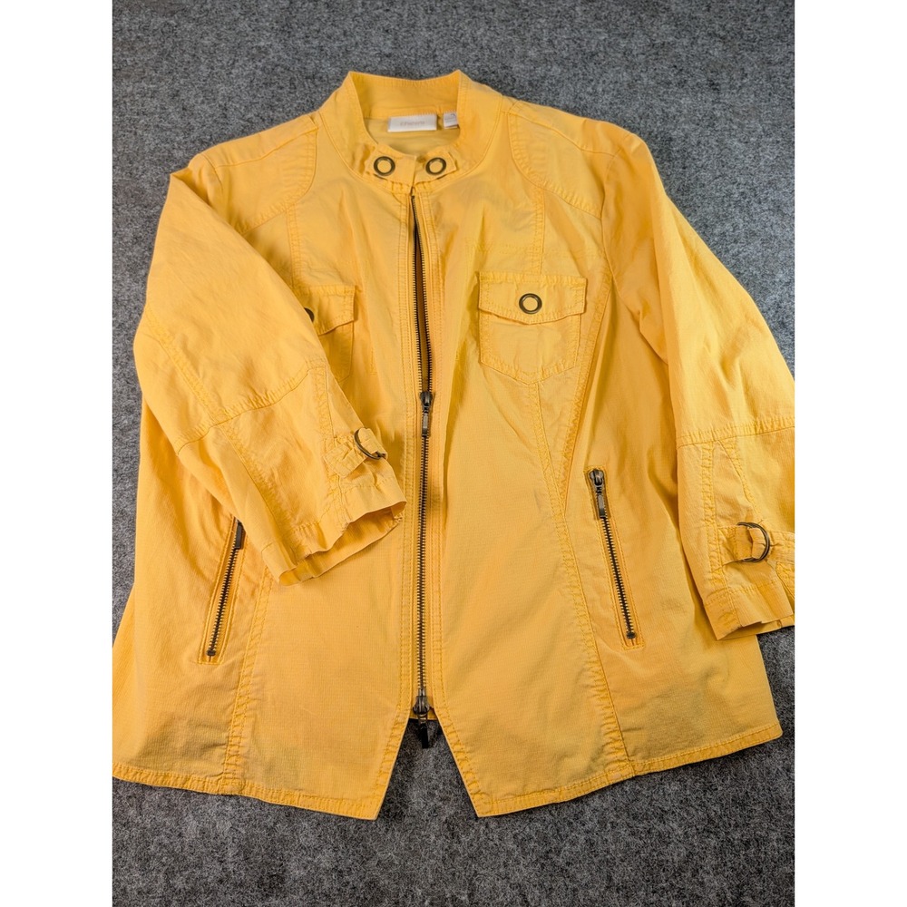 Chicos Yellow Utility Jacket Full Zip Ripstop Cotton Blend Size 2 Large EUC